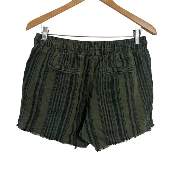 Time and Tru Dark Olive Green Striped Shorts Small Linen Blend Elastic Waist - Picture 2 of 6
